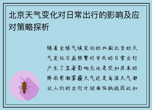 北京天气变化对日常出行的影响及应对策略探析